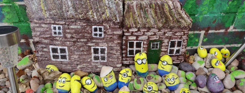 Stones painted to look like Minions