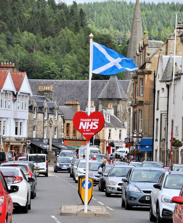 Flag Thanking NHS Scotland On Peebles High Street, July 2020