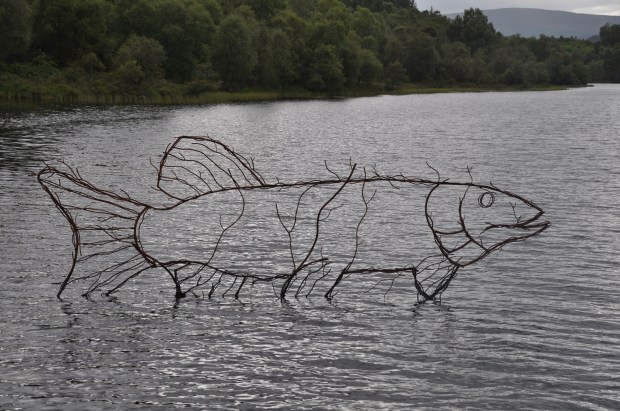 Sculpture of a pike at Lochan Spling, Scotland