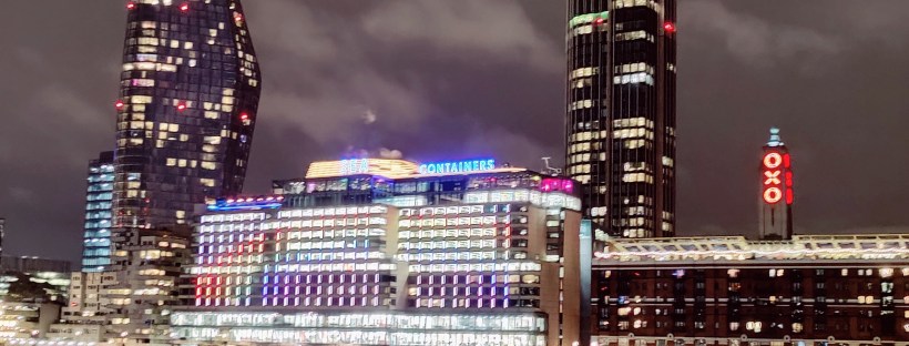 OXO Tower on th Thames at night.